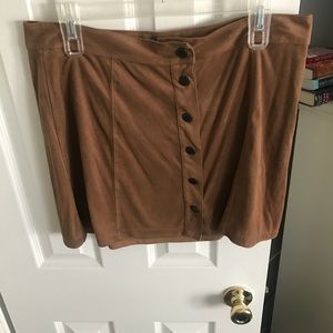 camel colored faux suede button down skirt
